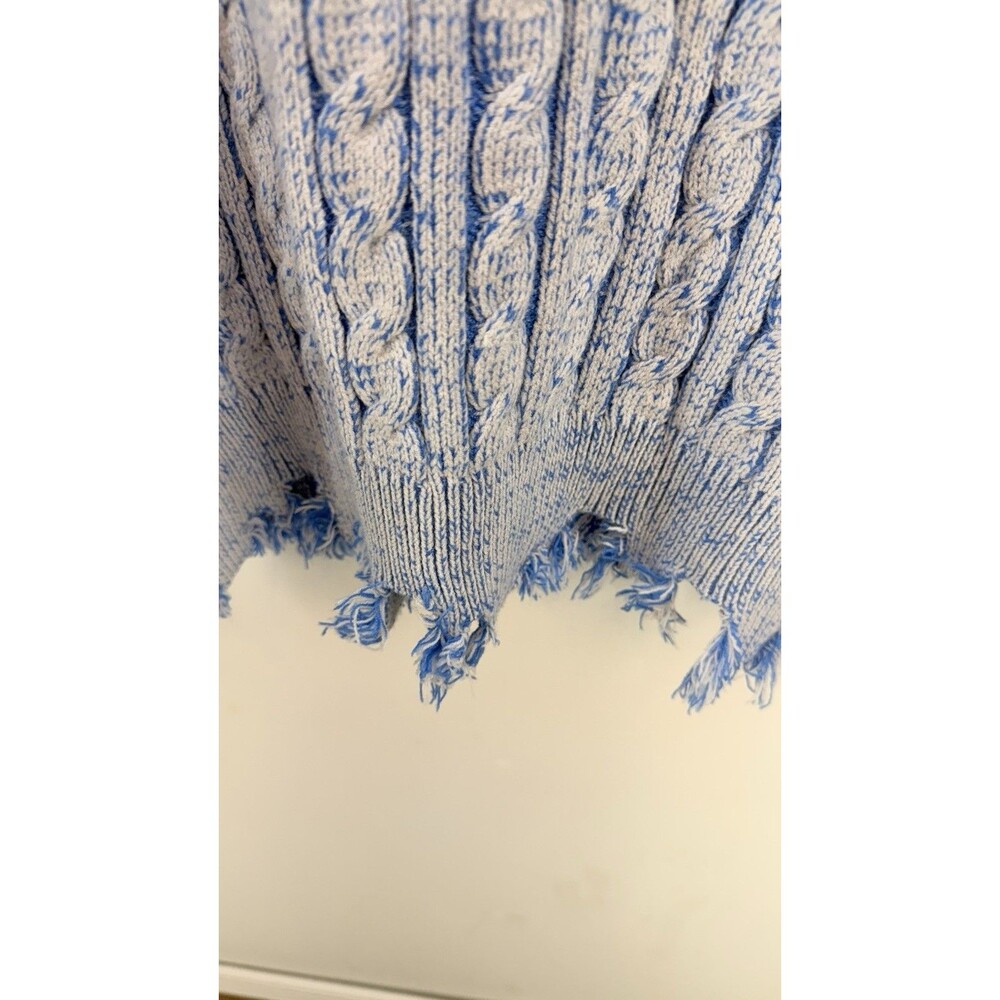 Bibi Women Sweater Size L Cable Knit Long Sleeve Distressed Chunky Blue - Picture 4 of 13